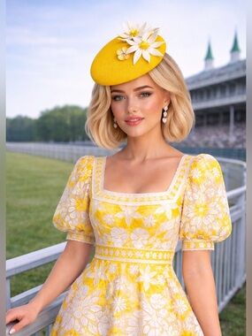 Yellow Derby Fascinator | Floral Kentucky Oaks Hat | Elegant Race Day Headpiece